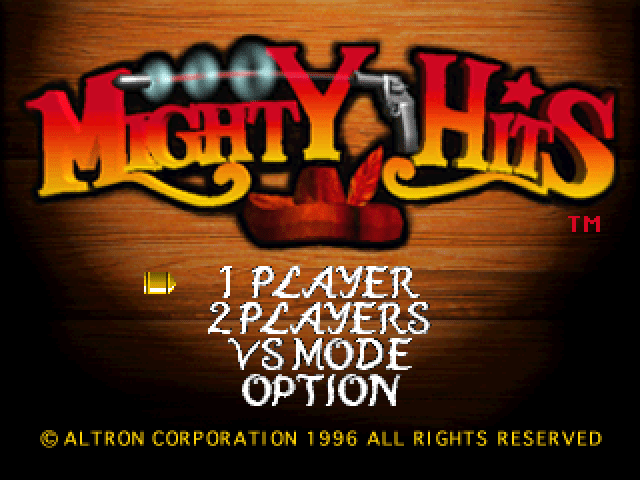 Mighty Hits title screen for Playstation